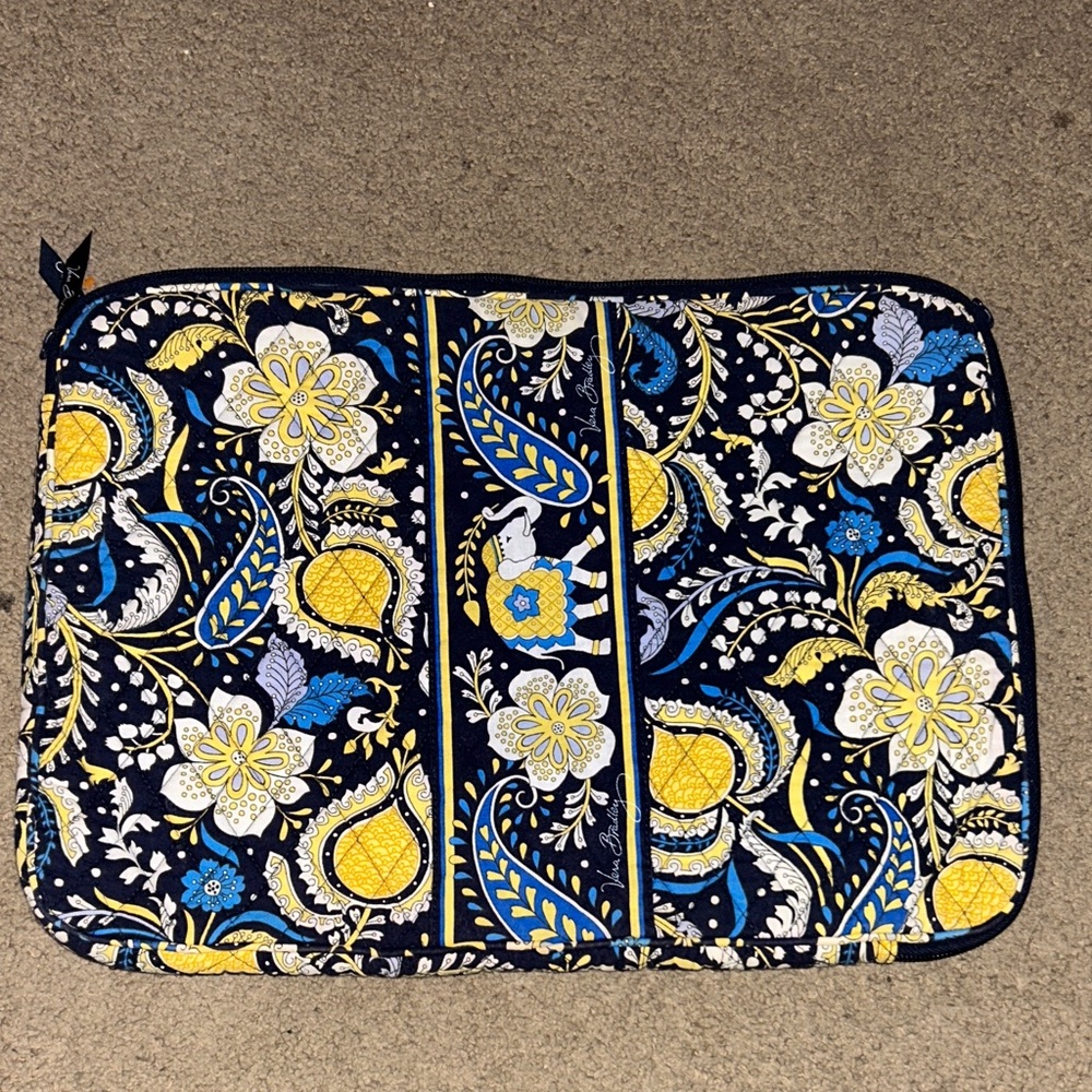 Vera Bradley Navy Yellow Blue Floral Quilted Laptop Sleeve